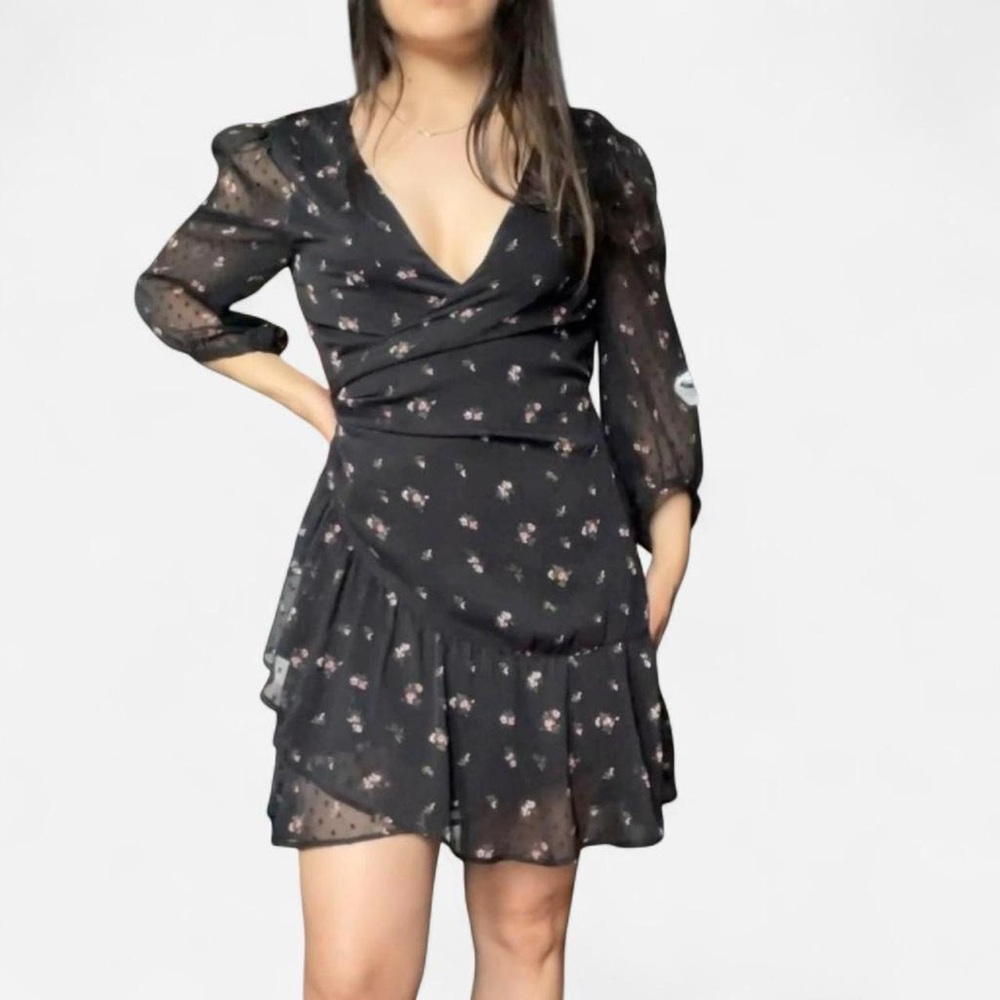 All Saints Black Floral Long Sleeve Dress